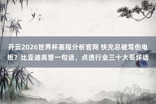 开云2026世界杯赛程分析官网 快充总被骂伤电板?比亚迪高管一句话,点透行业三十大哥坏话