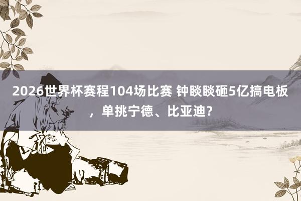2026世界杯赛程104场比赛 钟睒睒砸5亿搞电板,单挑宁德、比亚迪?
