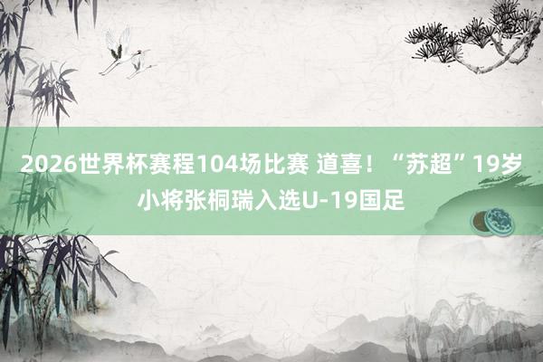 2026世界杯赛程104场比赛 道喜！“苏超”19岁小将张桐瑞入选U-19国足