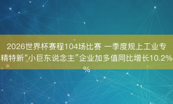 2026世界杯赛程104场比赛 一季度规上工业专精特新“小巨东说念主”企业加多值同比增长10.2%