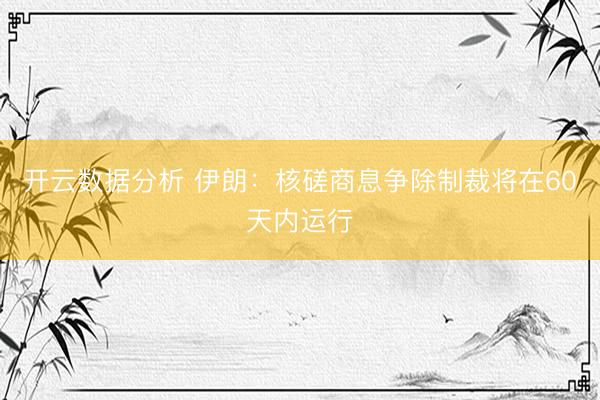 开云数据分析 伊朗:核磋商息争除制裁将在60天内运行